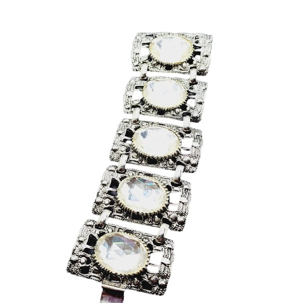 Vintage Faceted Glass Panel Bracelet (A1879)